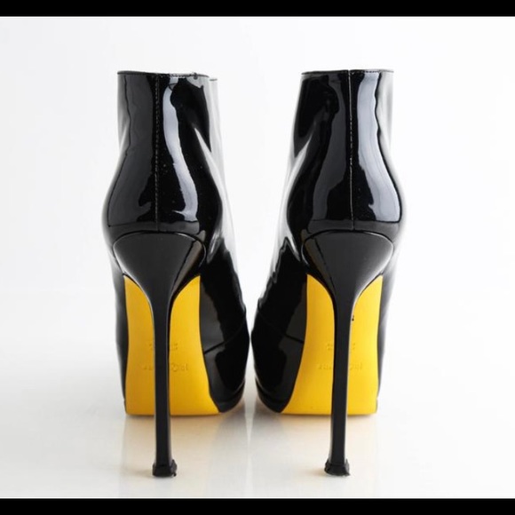 YSL AUTHENTIC Boots black patent high heeled booties with yellow soles! - Picture 12 of 13